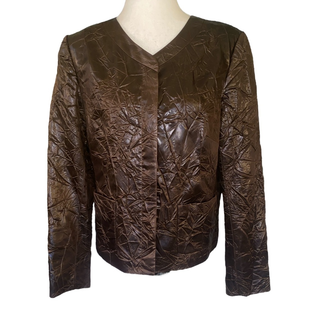 Lafayette 148 Brown Faux Leather Crinkly Textured Jacket - 10